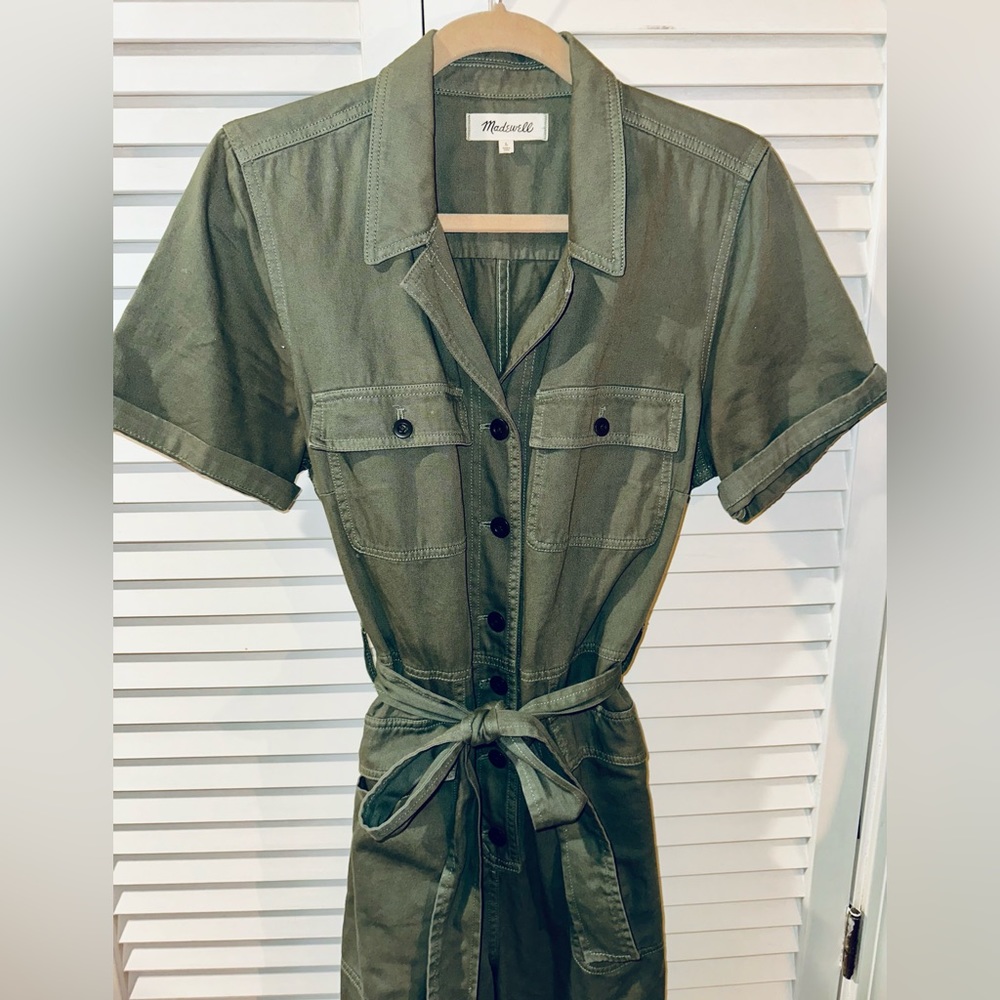 Madewell tie waist olive green military Jumpsuit